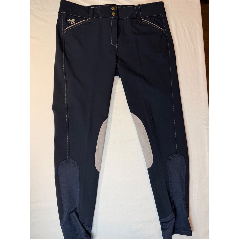 SmartPak Piper Low-Rise Breeches Navy Warm Grey Knee Patch Equestrian Pants 34R